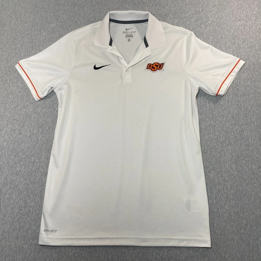 Oklahoma State Cowboys Polo Nike Shirt Mens M White OSU Dri-Fit Read Description